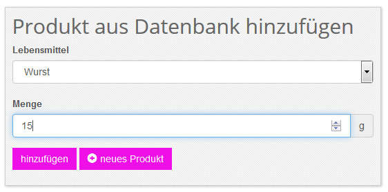 Produkt zum Tagebuch hinzufügen